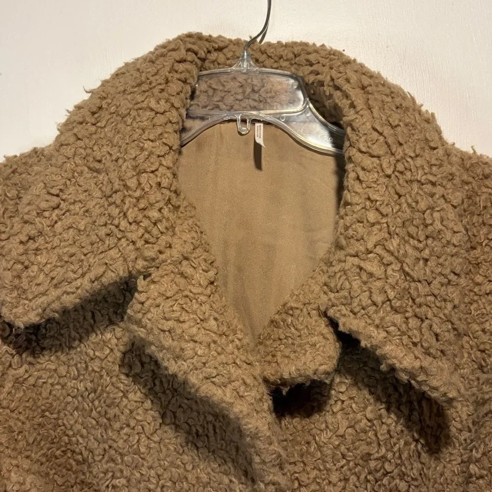 Free People- So Soft Cozy Peacoat Oversized Sherpa Jacket Pockets Buttons Size M